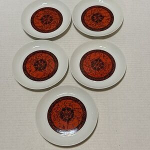 SET OF 5 BREAD AND BUTTER PLATES BLOCK BIDASOA SPAIN - ESPANA FLAMENCO RED VTG